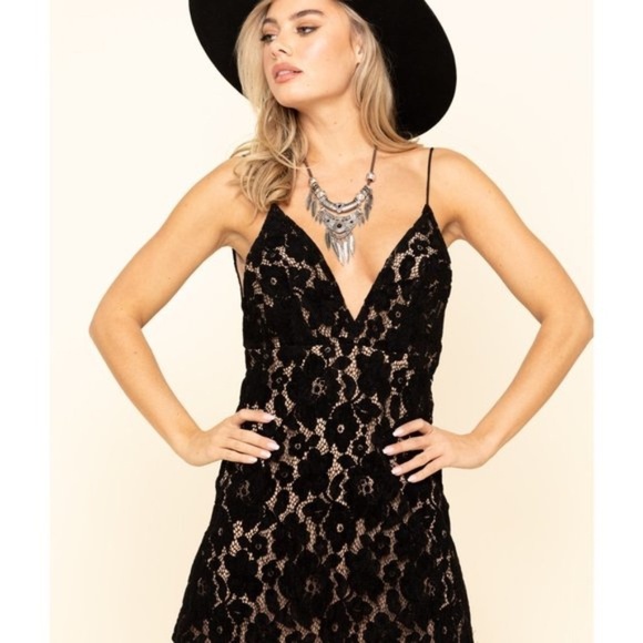 Free People NEW Whimsigoth Dangerous Love Black Lace Mini Romantic Goth Dress *8 - Picture 1 of 5